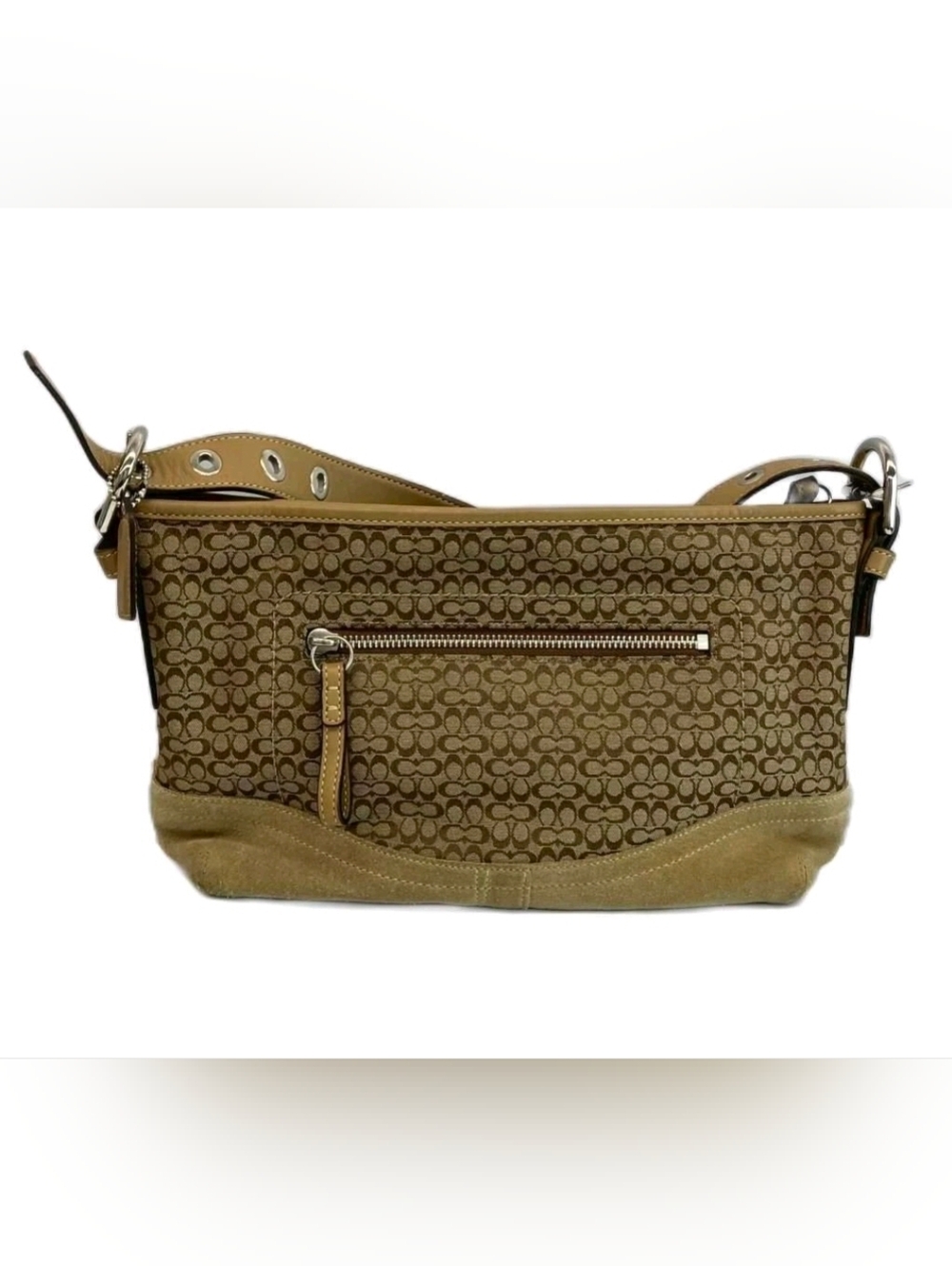 COACH Shoulder Bag Canvas Suede Leather Mini Signature Brown F10945 XZ GY18